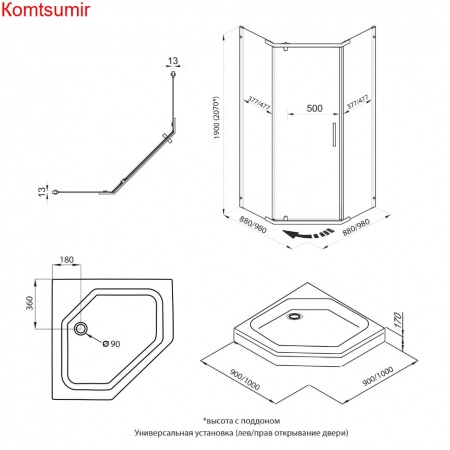 Душевое Ограждение Triton Дека-Хром 90*90