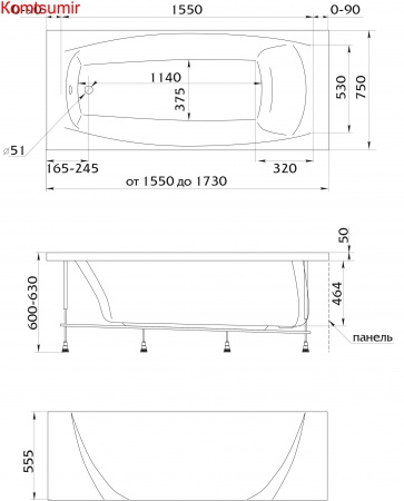 Акриловая ванна 1Marka PRAGMATIKA 173-155x75