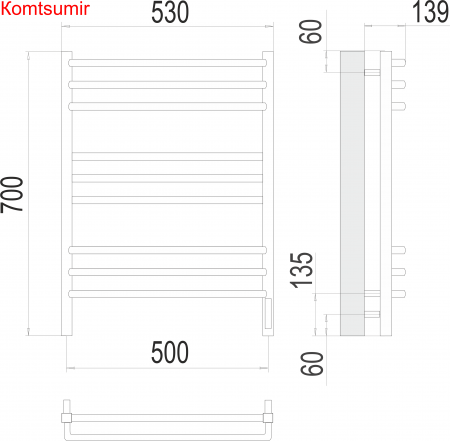 Соренто П9 500х700 электро (sensor quick touch) Полотенцесушитель  TERMINUS