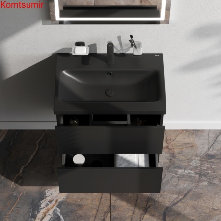 M90FHX06022BM GEM, База под раковину, подвесная, 60 см, 2 ящика push-to-open, цвет: черный матовый