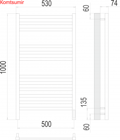 Ното П12 500х1000  электро (sensor quick touch) Полотенцесушитель  TERMINUS