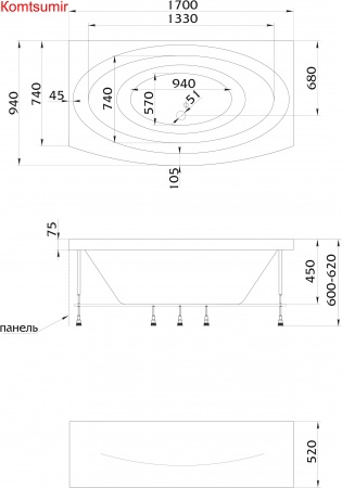 Акриловая ванна 1Marka NEGA 170x94
