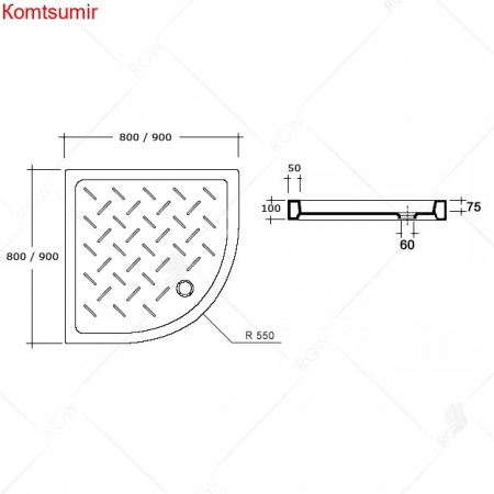 Душевой поддон полукруглый керамический RGW CR/R 900