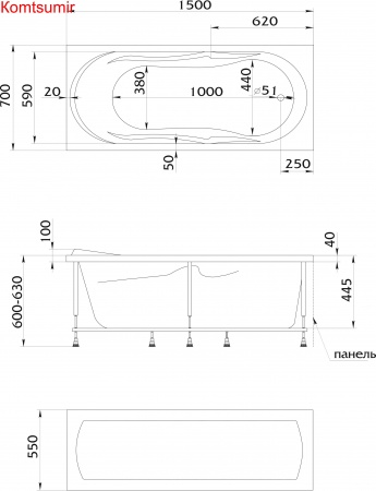 Акриловая ванна 1Marka Vita 150x70