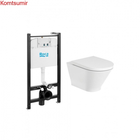 ПЭК Roca The Gap Round Pack подвесной унитаз Rimless + инсталляция + сиденье Supralit (7.8931.0.500.0)