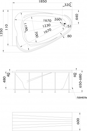 Акриловая ванна 1Marka LOVE 185x135