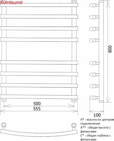 Полотенцесушитель водяной Двин R primo 80/50 1"-3/4"-1/2" белый