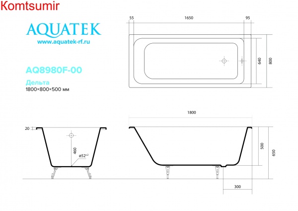 Aquatek AQ8980F-00 ДЕЛЬТА ванна чугунная эмалированная 1800x800 в комплекте с 4-мя ножками Aquatek AQ8980F-00 ДЕЛЬТА ванна чугунная эмалированная 1800x800 в комплекте с 4-мя ножками