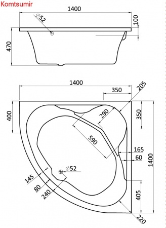 Ванна акриловая Santek КАРИБЫ симметричная 140х140 белая