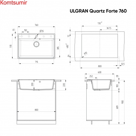 Мойка ULGRAN Quartz Forte 760