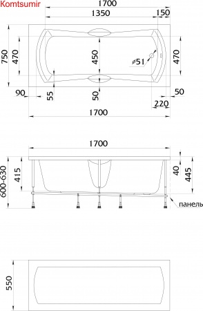 Акриловая ванна 1Marka AGORA 170x75