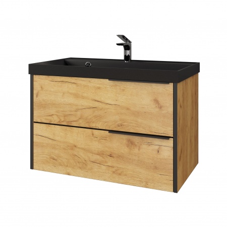 Тумба Fostero 80 подвесная Дуб Крафт золотой с раковиной