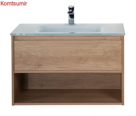 База под раковину подвесная с ящиком и открытой полкой BelBagno KRAFT-1000-1C-SO-RNN Rovere Nebrasca Nature