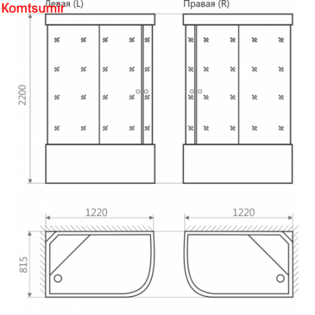 Душевая кабина Domani-Spa Delight 128high L/R чёрное сттекло (120*80)