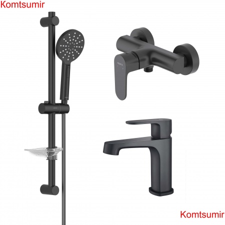 AQ1210MB ОБЕРОН смеситель для раковины 98, без донного клапана, матовый черный + AQ1260MB ОБЕРОН смеситель для душа, матовый черный + AQ2014MB ОБЕРОН душевой гарнитур 3jet 60 см, матовый черный