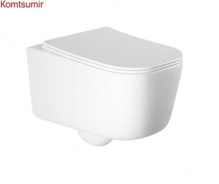 Унитаз подвесной безободковый AQUATEK ЛУГАНО AQ2002-00 510*350*360 мм, горизонтальный выпуск, тонкое сиденье с механизмом плавного закрывания, крепеж