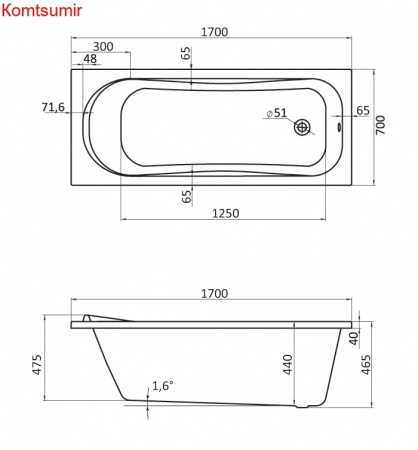 Ванна акриловая Santek Тенерифе прямоугольная 170х70, белая