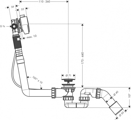 Слив-перелив Hansgrohe Exafill S 58113000 с заполнением переливом хром