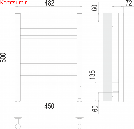 Аврора П6 450х600 электро КС 9005 матовый  ( new встроен диммер) Полотенцесушитель TERMINUS