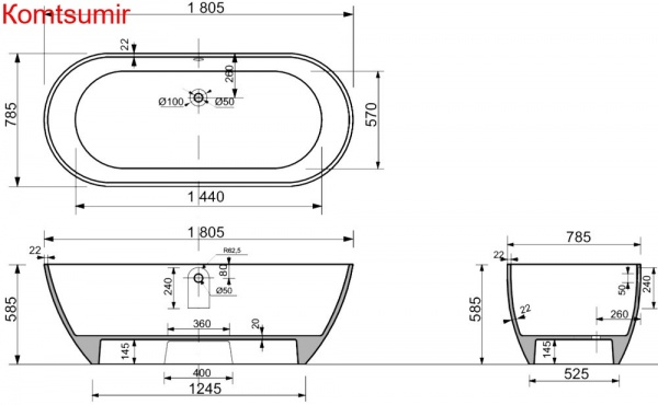 Ванна из искусственного камня Эстет Майами 180х78