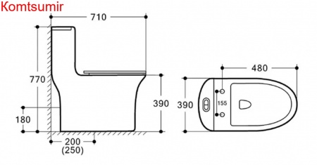 Унитаз моноблок Azario Luna 770x390x710 напольный, горизонтальный слив, сиденье дюропласт микролифт (AZ-1037)