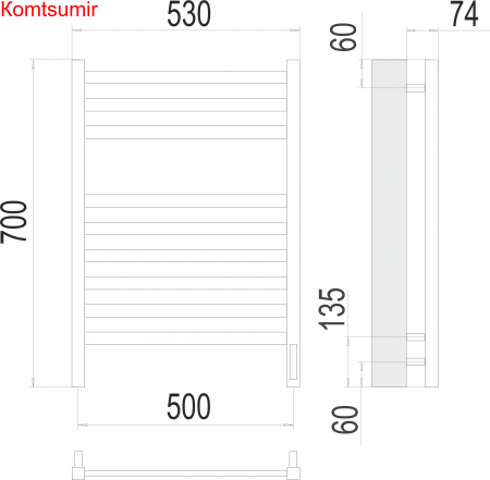 Енисей П9 500х700  электро (sensor quick touch) Полотенцесушитель TERMINUS Енисей П9 500х700  электро (sensor quick touch) Полотенцесушитель TERMINUS
