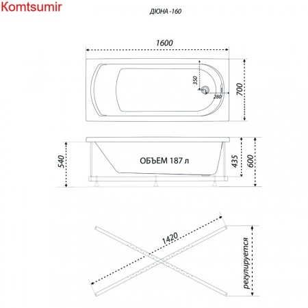 Акриловая ванна Triton Дюна 160*70