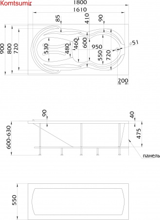 Акриловая ванна 1Marka TAORMINA 180x90