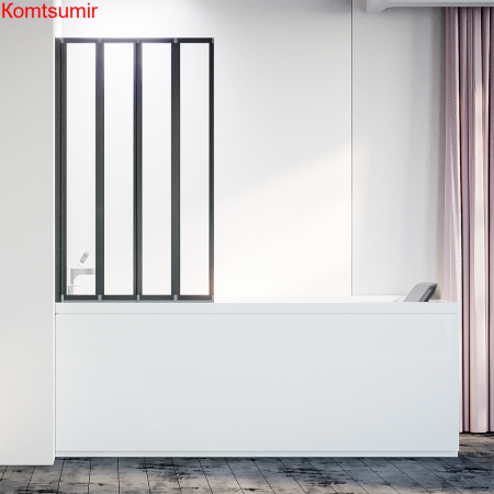 Шторка на ванну Veconi Palau PL-74BL, 1200x1500, черный, стекло прозрачное