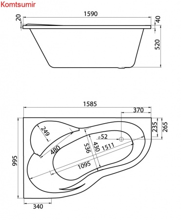 Ванна акриловая Santek Ибица асимметричная 160х100 левосторонняя белая Ванна акриловая Santek Ибица асимметричная 160х100 левосторонняя белая