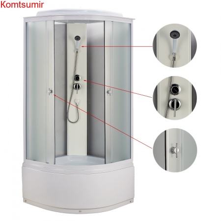 Душевая кабина Loranto 90x90x215 поддон 40 см, 4 мм матовое стекло, профиль и задняя стенка белого цвета (CS-986ТМ/W)