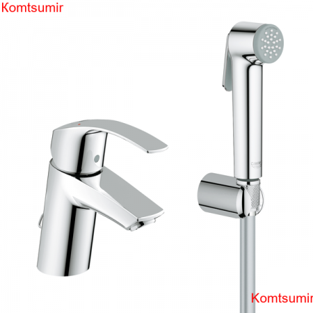 Смеситель для раковины GROHE Eurosmart New с цепочкой и гигиеническим душем, хром (23124002)