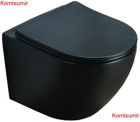 Унитаз подвесной Azario Grado 490х370х370 безободковый, в комплекте с сидением микролифт, черный матовый (AZ-0046-MB SP)