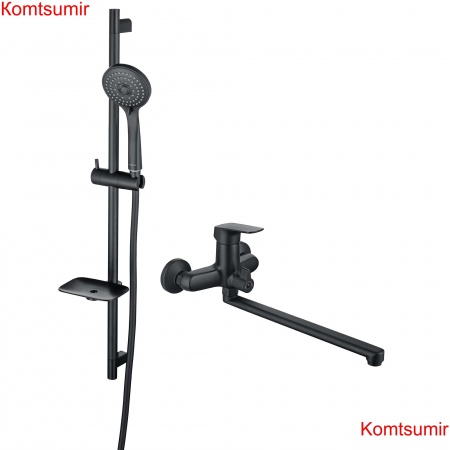 AQ1042MB ВЕГА смеситель для ванны с длинным изливом + AQ2011MB ВЕГА душевой гарнитур 3jet 73см