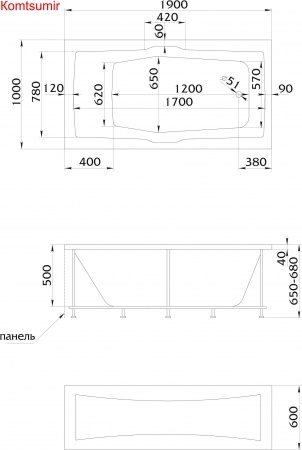 Акриловая ванна 1Marka KORSIKA 190x100