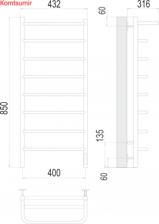 Полка П8 400х850 Электро (quick touch) Полотенцесушитель  TERMINUS
