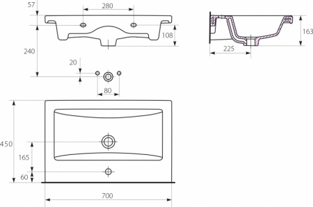 Мебельная раковина Cersanit Como 70