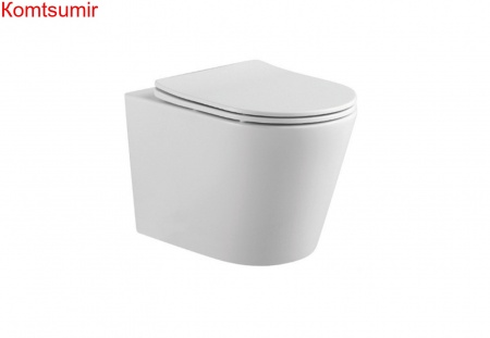 Унитаз-компакт подвесной безободковый AQUATEK ВЕГА AQ1904-00 490*370*340 мм, горизонтальный выпуск, тонкое сиденье с механизмом плавного закрывания, крепеж