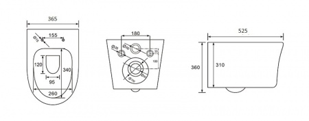 Унитаз подвесной безободковый AQUATEK НИКА AQ2009-00 525*365*360 мм, горизонтальный выпуск, тонкое сиденье с механизмом плавного закрывания, крепеж