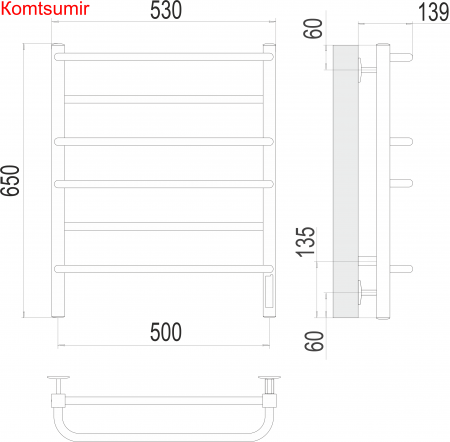Евромикс квадро П6 500х650 Электро (quick touch) Полотенцесушитель  TERMINUS Евромикс квадро П6 500х650 Электро (quick touch) Полотенцесушитель  TERMINUS