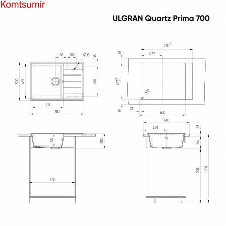 Мойка ULGRAN Quartz Prima 700 Мойка ULGRAN Quartz Prima 700