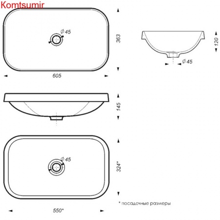 Раковина встраиваемая сверху Sanita Luxe Infinity Inside 60х36х14.5, фарфор, цвет Белый (WB.IN/Infinity/60-N/WHT.G/S1)