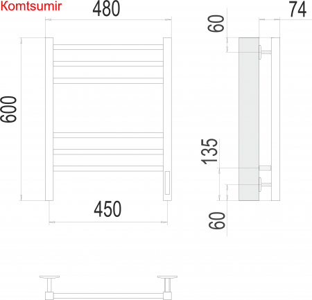 Сицилия П6 450х600 электро КС 9003 матовый  ( new встроен диммер) Полотенцесушитель TERMINUS