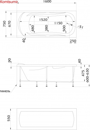 Акриловая ванна 1Marka KLEO 160x75
