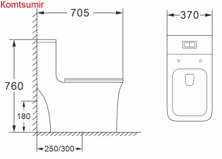 Унитаз-моноблок AZARIO GRESSA 705х370х760 напольный безободковый в комплекте с сиденьем дюропласт микролифт, белый (AZ-1111)