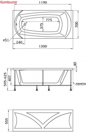 Акриловая ванна 1Marka ELEGANCE 120x70