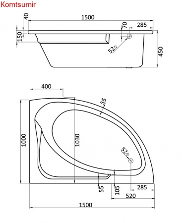 Ванна акриловая Santek Гоа асимметричная 150х100 правосторонняя белая