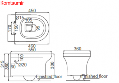 ARCHI Унитаз подвесной с тонкой крышкой микролифт безободк., с креплениями (360*550*300)