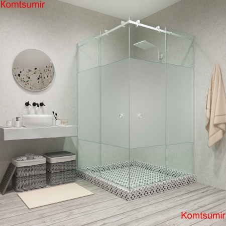 Душевой уголок 90*90 "GLASS" Раздвижная дверь, профиль хром, 6мм.