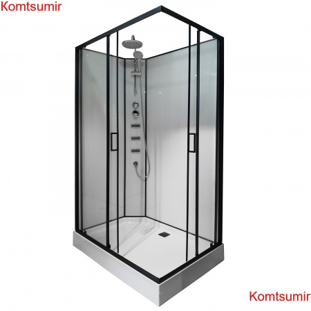 Душевая кабина Loranto NEO 120x80x(190+15) с низким поддоном 15см, прозрачное закаленное стекло 5 мм, задние стеклянные стенки белые, профиль черный-матовый (CS-21813)